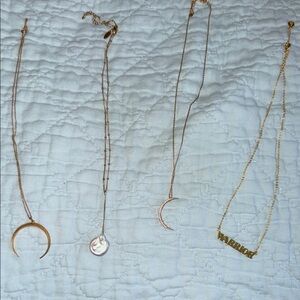 Anthropologie Gold Layered Crescent, Pearl & Nameplate Necklace Set